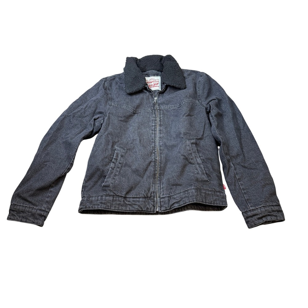 MSRP $120 Levis Mens S Black Denim Western Sherpa Lined Collar Jacket